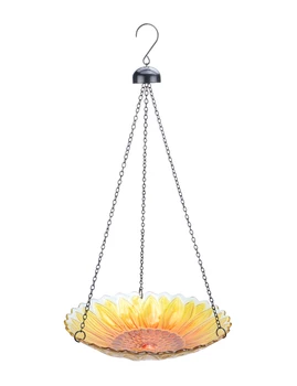 

Hanging Bird Bath Glass Bird Bath Sunflower Print with Water Ripple Rim 11 Inch