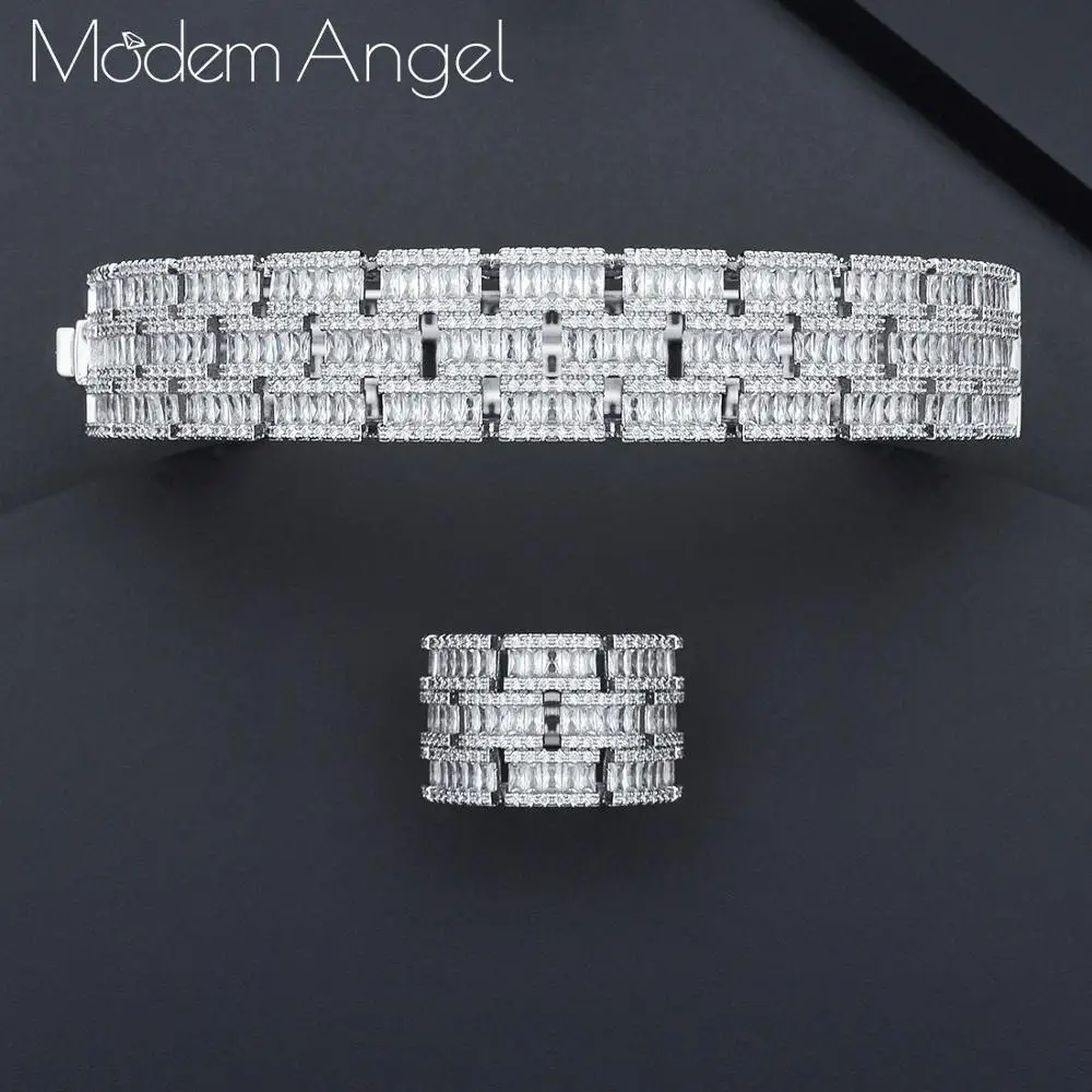 ModemAngel, роскошный браслет геометрический, кольцо, наборы, модные, Дубай, серебряные, Свадебные Ювелирные наборы для женщин, свадебные brincos para as mulheres