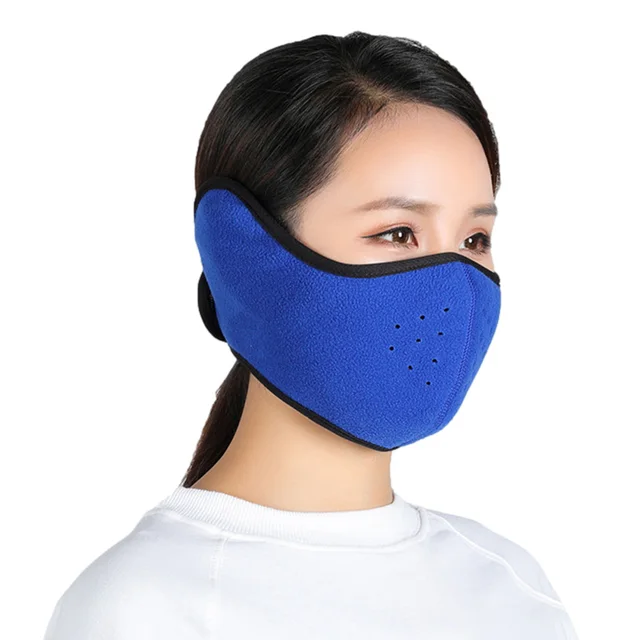 Fashion Winter Half Face Mask Thermal Fleece Ear Mouth Cover Neck Warmer Windproof Cycling Snowboard Ski Hiking Sport Scarf roal blue