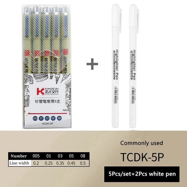 Pigment Liner Micron Ink Art Marker Pen Calligraphy Brush Pens Black Fineliner Sketching Manga Drawing Hand Lettering White Pen 7Pcs set B-2