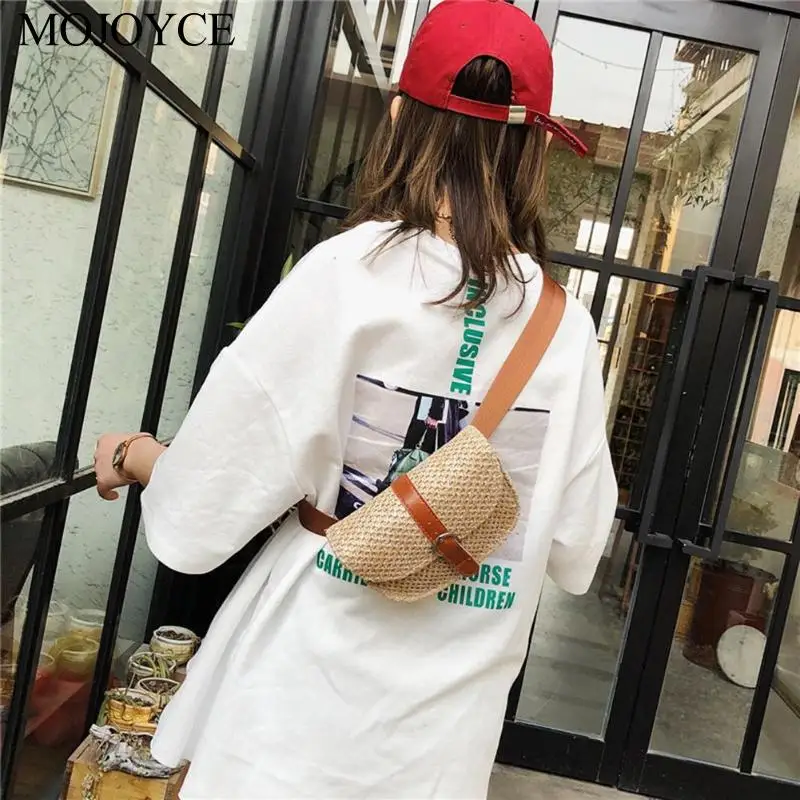 Women Half Circle Straw Waist Chest Bag Small Holiday Beach Shoulder Messenger Bags girls Bag Waist Pack Bags Bolsas Feminina