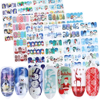 

12 pc Stickers On Nails Snowman Elk Christmas Adhesive Foil Decals Water Sliders For Winter Nail Art Decor Manicure set LABN/A-1