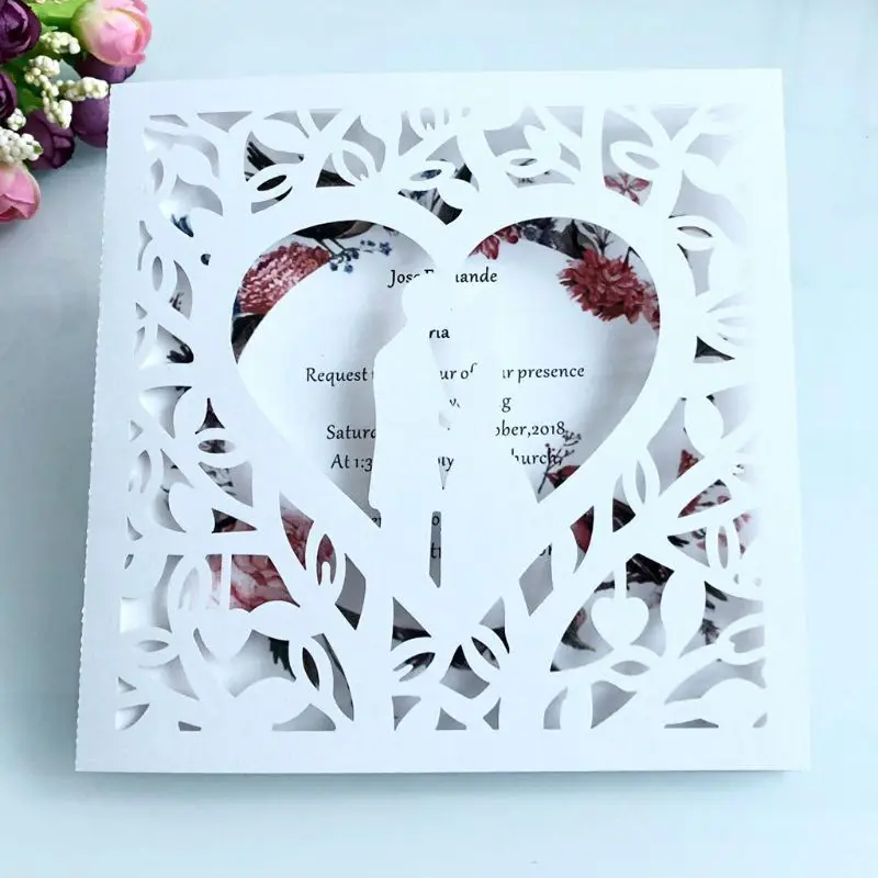  10pcs Romantic Laser Cut Wedding Invitation Card Groom Bride Carved Pattern Hollow Out Banquet Part - 4.00027E+12