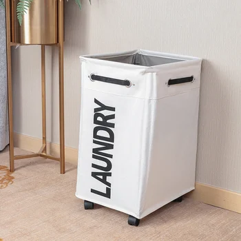

Dirty Clothes Laundry Basket Foldable Storage Basket with Wheel for Office Waterproof Oxford Bathroom Laundry Hamper White