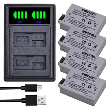 

4Pcs 1300mAh LP-E8 LPE8 Battery +type-c Dual LP E8 Charger for Canon EOS 550D 600D 650D 700D Rebel T2i T3i T4i T5i Kiss X4 X5