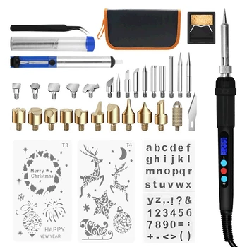 

60W Tool Pyrography Pen Adjustable Temperature Soldering Iron With Carving Stencils Drawing Template US Plug