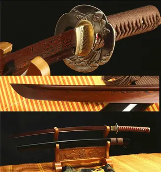 

DAMASCUS FORDED TEEL RED JAPANESE SAMURAI SWORD KATANA BUDDHA TSUBA