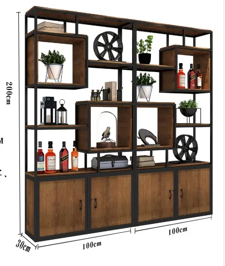 Iron Antique industrial wind Shelf Office porch partition bookshelf cabinet storage cabinet loft display frame screen