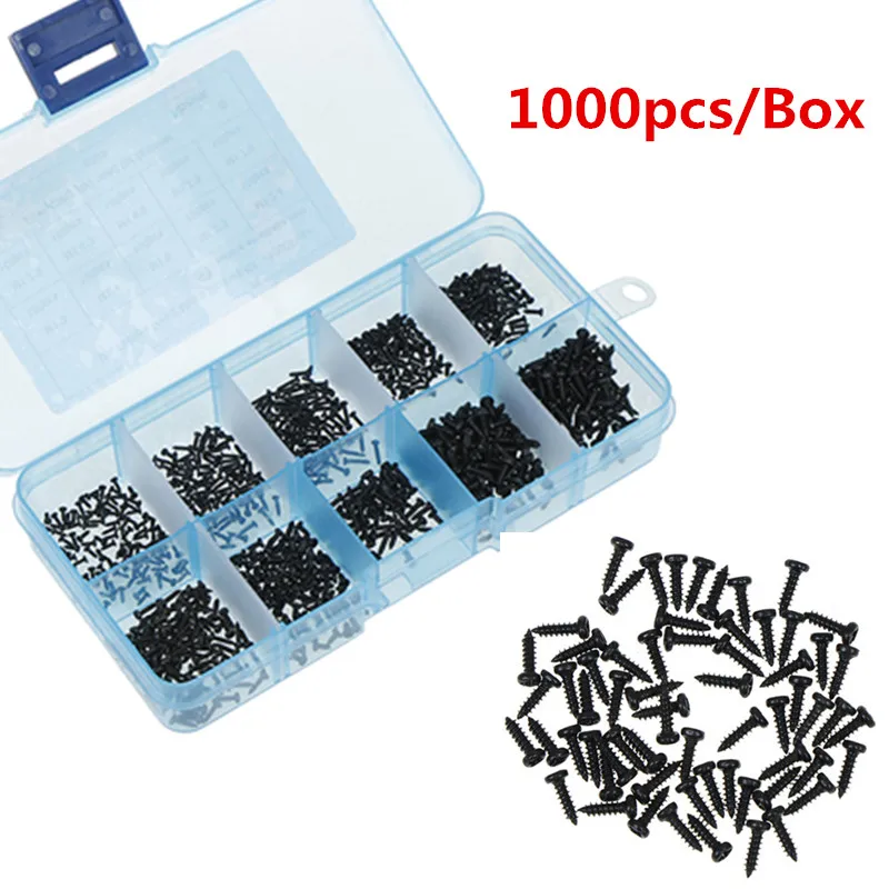 1000Pcs M1 M1.2 M1.4 M1.7 Mix Phillips Head Micro Screws Screws Round Head Self-tapping Electronic Small Wood Screws Kit