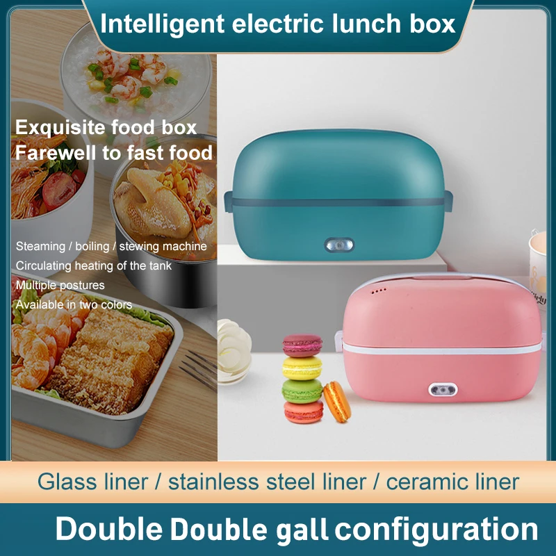 Edelstahl elektrische Heizung Lunchbox Doppel Topf Bento Box Auto Büro Schule Lebensmittel Wärmer Tragbare Lebensmittel Heizung Lunchbox_voghion.com