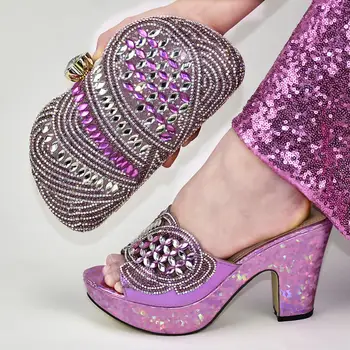 

African Rhinestone Woman Shoes And Bag Set Fashion African Pumps 10.5CM Shoes And Matching Bag Set For New Year Party DF-815