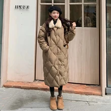 

Women Textured Down Jacket Winter Great Coat Warm Thermal Padded Sleek Overcoat With Fur Collar Boxy Parkas doudoune northface