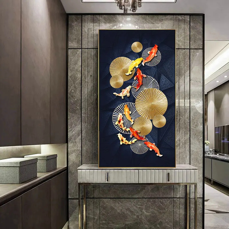 Китайский Стиль красный Koi Lucky Carp холст для живописи Рыба Золотая рыбка плакат