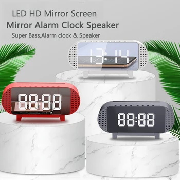 

LED Mirror Alarm Clock Digital Snooze Table Clock Wake Up Bluetooth Speaker FM RadioTime Display Home Decoration Clock 1200mAh