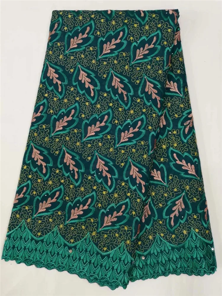 

2019Hot Sale African High Quality Swiss Lace with stones Nigerian Dry cotton Lace For Nigerian party Dresses NX568m Green