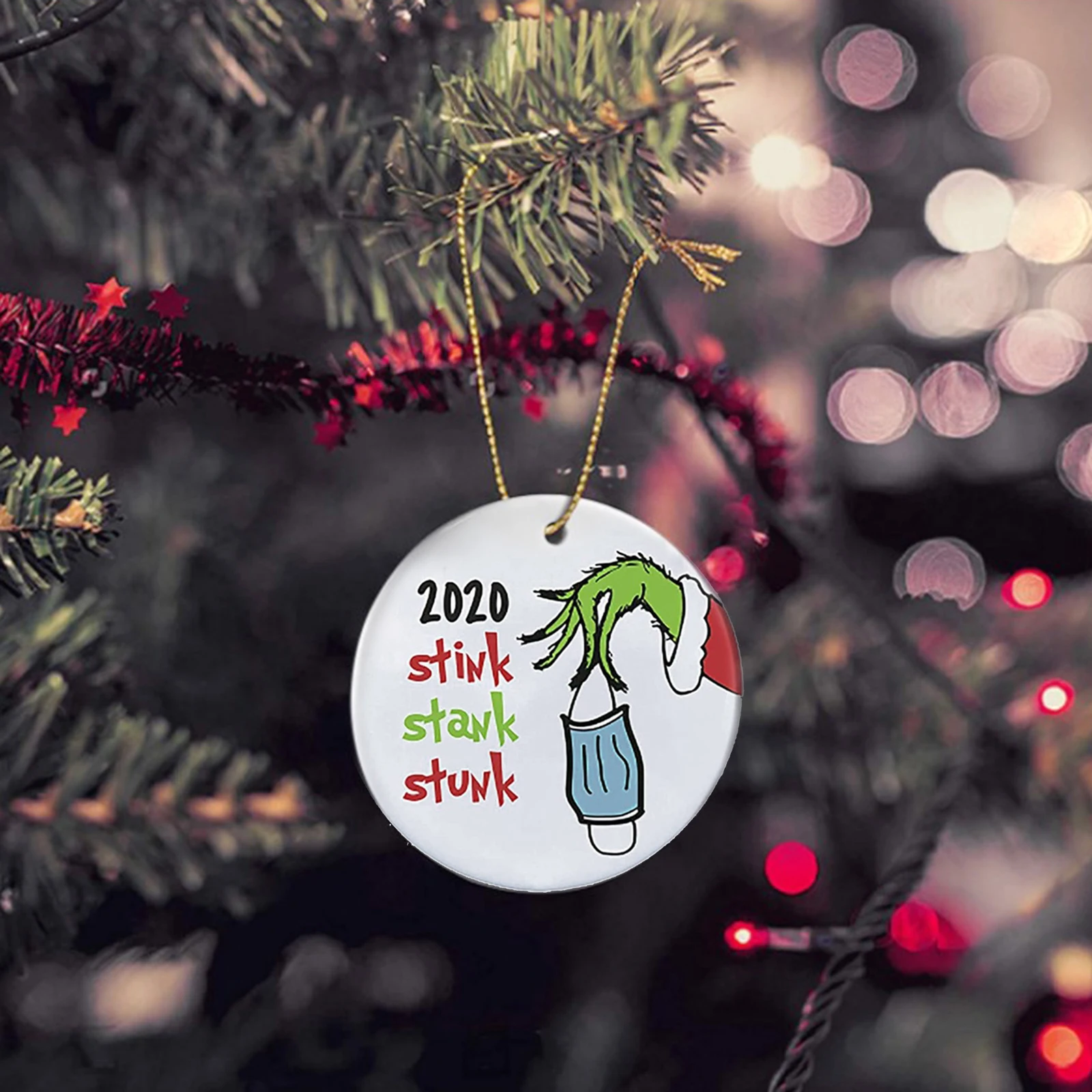 1pc Stink Stank Stunk Ceramic Circle Grinch Hand Xmas Decoration Ornament Gift for Family