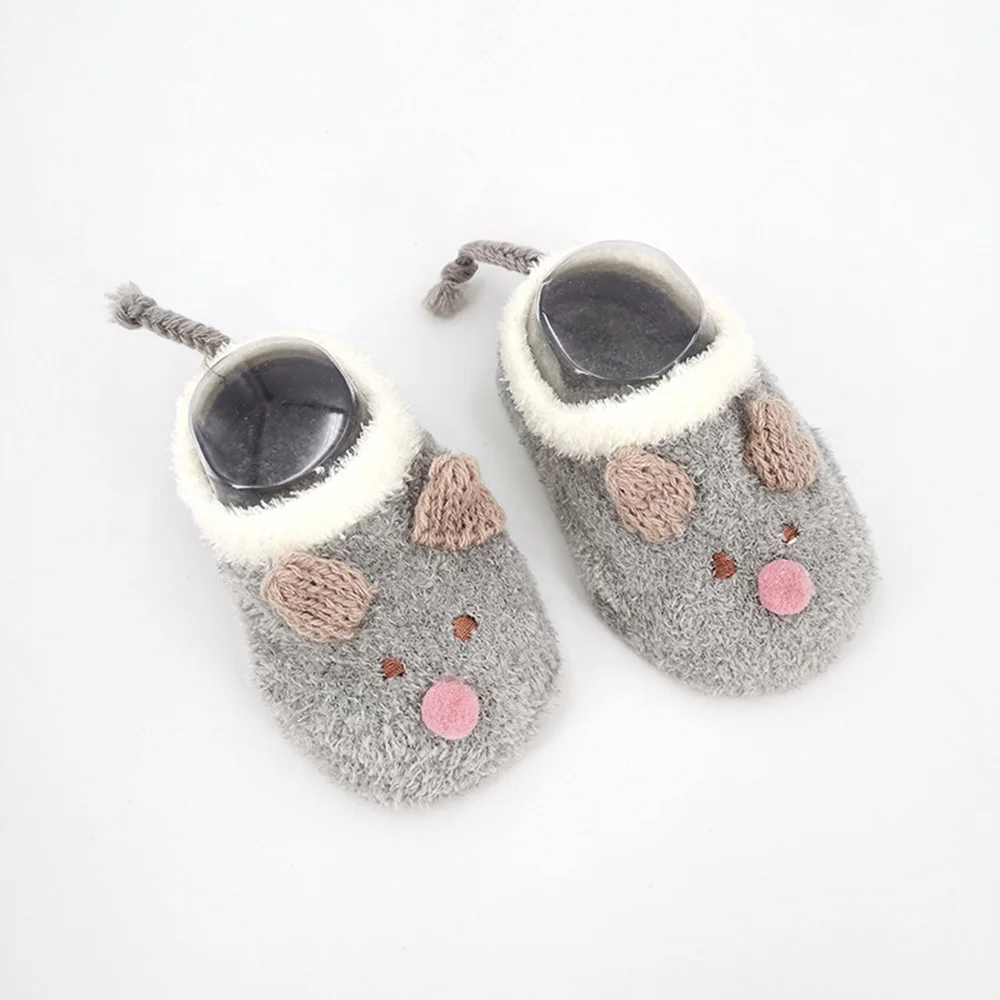 grey Детские носки с рисунками животных; милые носки из кораллового флиса; нескользящие однотонные носки-тапочки; Детские гетры; подарок для маленьких девочек - Цвет: grey