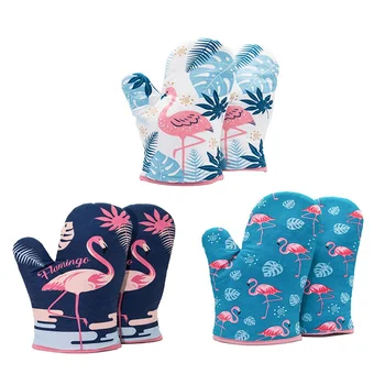 

Flamingo Pattern Microwave Gloves High Temperature Resistant Oven Gloves Pot Holder Insulated Pad Cotton Linen Pad Kitchen Tools