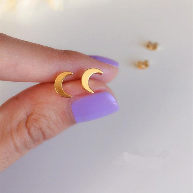 Steel Tiny Crescent Moon Stud star Earrings Boho Jewelry. Minimalist Earrings Gift
