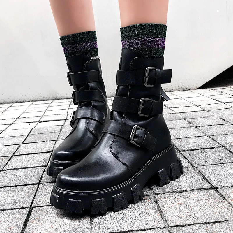 ASUMER/ г., новые ботинки из натуральной кожи женские классические ботильоны с круглым носком осенне-зимние мотоботы на плоской платформе с пряжкой