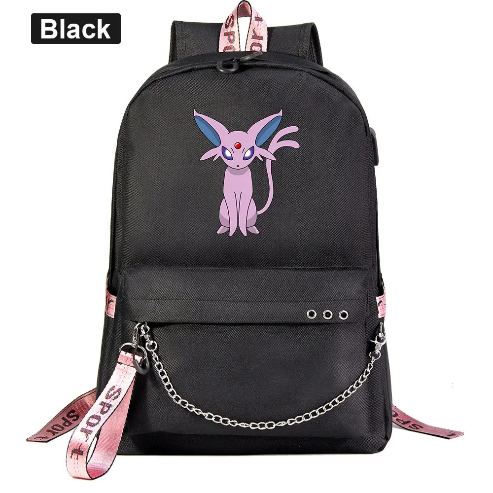 Style 1 Espeon Mentali Psiana USB Рюкзак Школьные сумки черный розовый Mochila дорожные сумки рюкзак для ноутбука с цепочкой для наушников USB порт - Цвет: Style 1