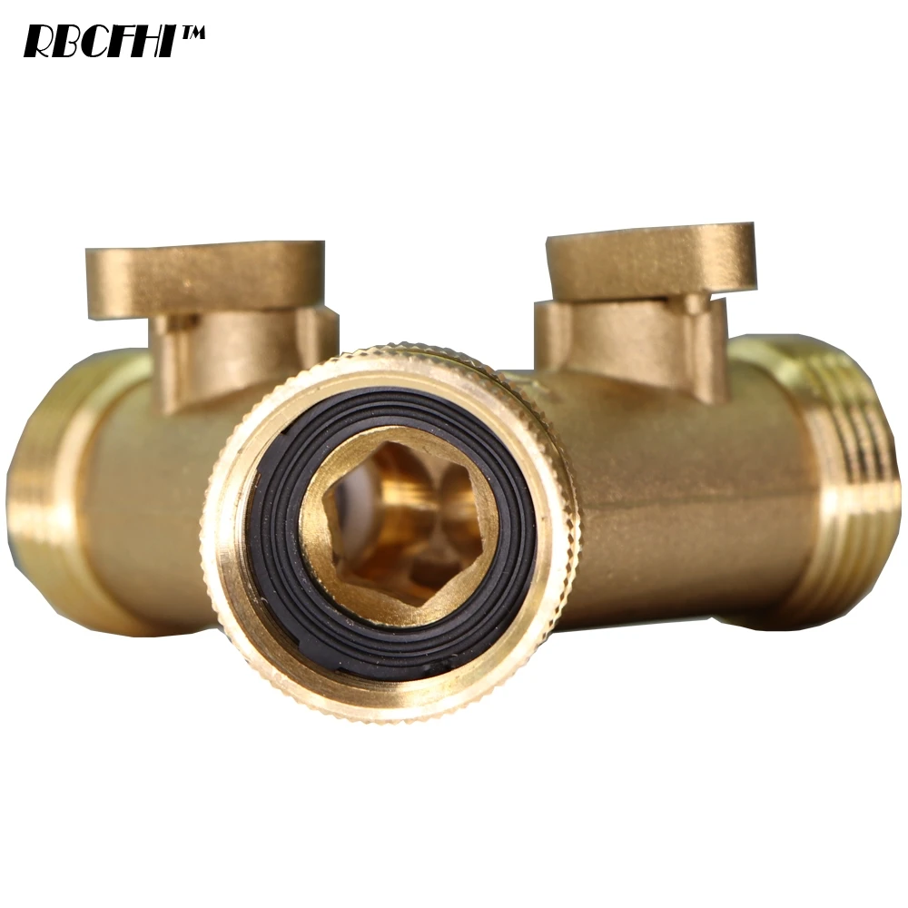 1 PCS 3/4'' 16mm Heavy Duty Brass Garden Y hose Splitter Dual Outlet Tap Connector 2 Way Adapter with 2 Valves Irrigation Joints