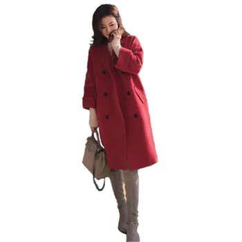 

Woolen coat women Red caramel plus size top jacket 2019 winter new korean long sleeve lapel fashion plus thick blends coat LR736