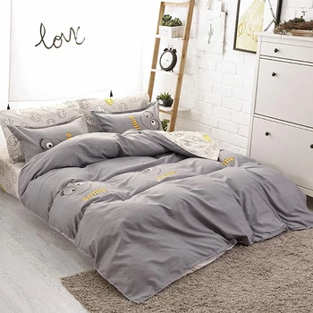 

Thumbedding Queen Size Bedding Set Cartoon Face Simple Comfortable Duvet Cover Grey King Full Twin Single Unique Design Bed Set