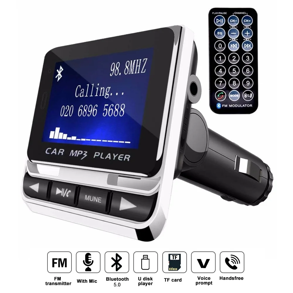 Kit Voiture Bluetooth Transmetteur FM Bluetooth Lecteur MP3 Modulator Adaptateur Radio sans Fil Appel Main Libre Noise Cancelling Chargeur avec Dual USB Ports Support Carte TF/U Disque 
