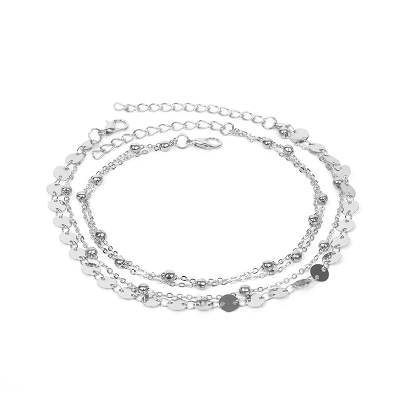 silver 1 Transport Beads Foot Ornaments Female Ankle Newest Personality Double- Layer Sequins Ankle Chain Women Foot Jewelry - Окраска металла: silver 1