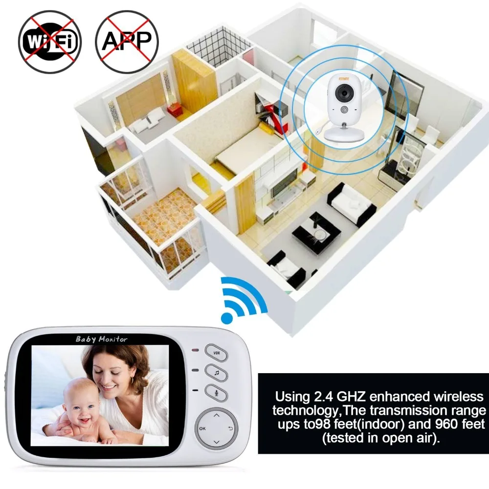  VB603 3.2 inch LCD Baby Monitor Nanny Temperature Monitoring Lullaby 2 Way Audio IR Night Vision Se