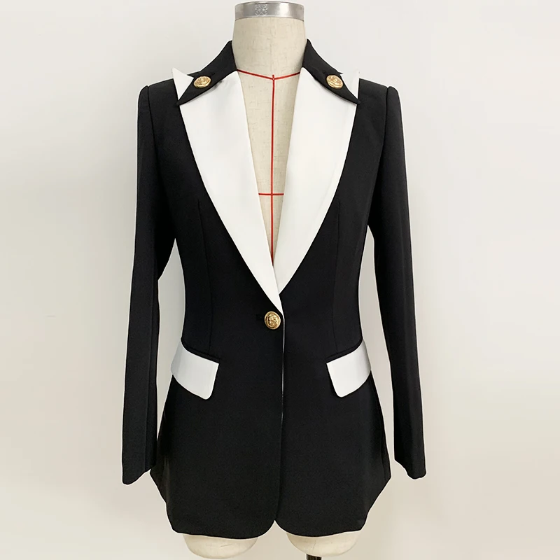 Отличное качество стильный блейзер для успеха для женщин Цвет Блок воротник одна кнопка Тонкий Блейзер Куртка