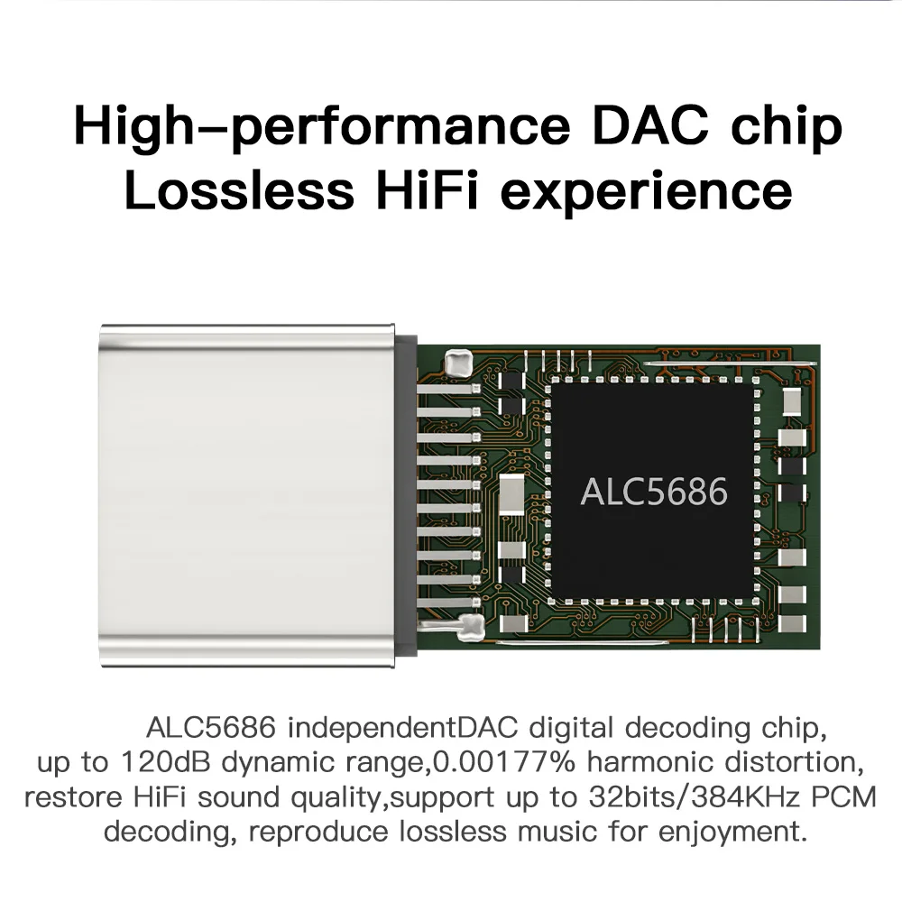 Chave de Alta Fidelidade Dac Fone de Ouvido Amplificador Usb tipo c para 3.5 mm Jack Adaptador Áudio 32bit 384khz Digital Decodificador Aux Conversor - Image 5