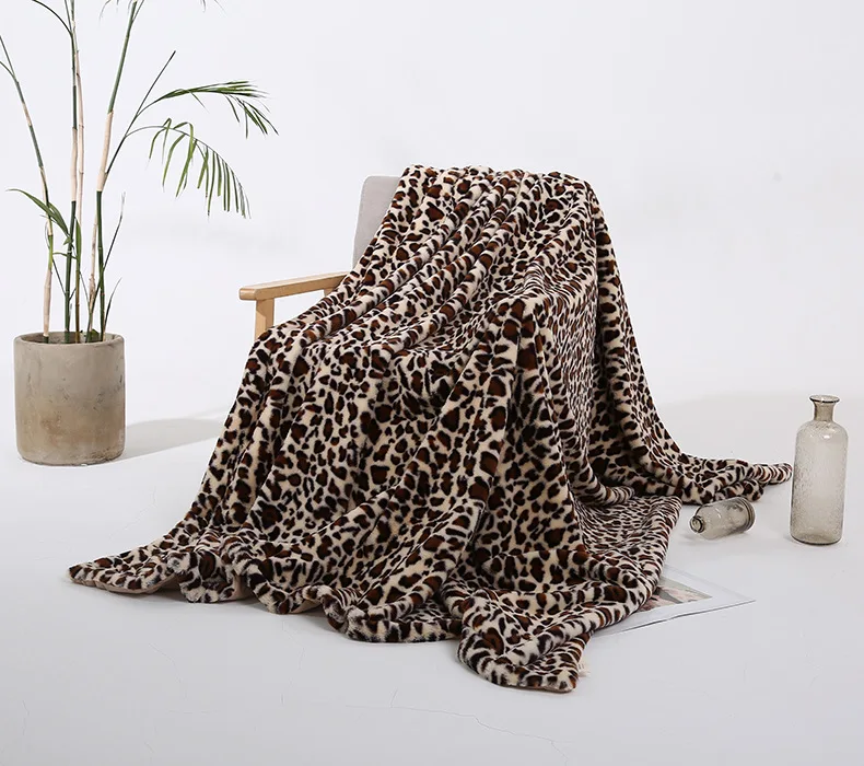 Леопардовое одеяло длинное мохнатое пушистое BK36 мех искусственный мех теплый элегантный уютный с пушистым шерпа покрывало для взрослых диван Плед s - Цвет: Khaki Leopard