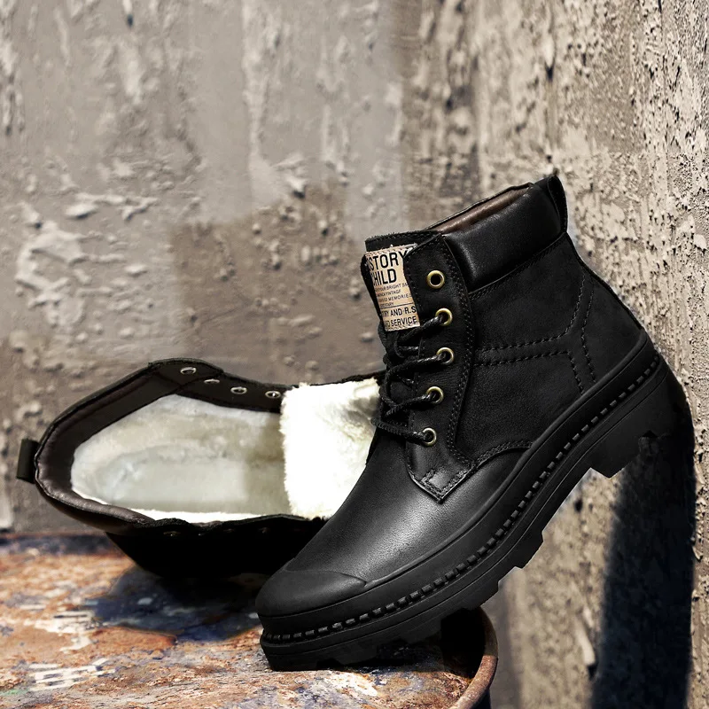 

Trend MEN'S SHOES Retro British Style Martin Boots Fashion Europe And America Casual Full-grain Leather Short Boots Mid-top Loco