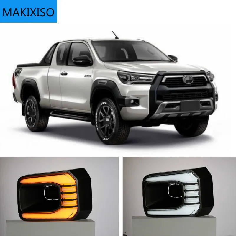 

1 Pair Car LED Daytime Running Light Turn Yellow Signal Relay 12V DRL Daylight For Toyota Hilux Revo Rocco 2020 2021