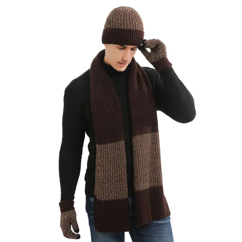 10 3 Pcs/set Unisex New Double-sided Color Matching Scarf Autumn Winter Fashion Men Women Simple Thickening Hat Gloves Set - Цвет: 10