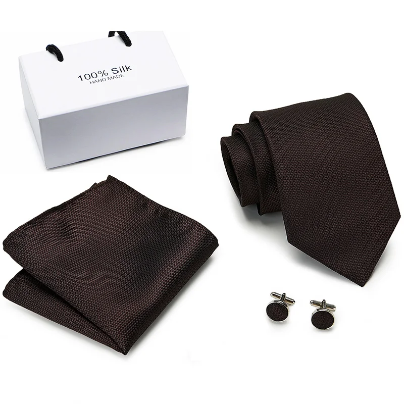 

Classic 8cm Width Solid Brown Ties Cravate Luxury Hommer Men's Silk Ties For Men Suit Business Wedding Necktie