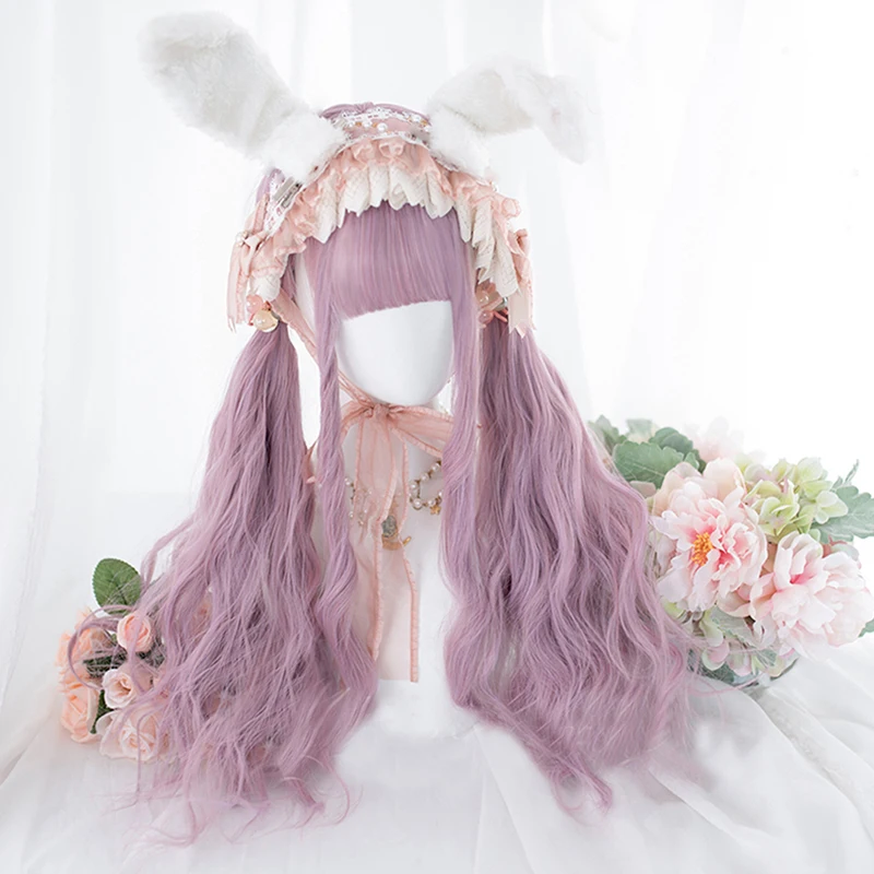 Косплей салон 75 см Лолита длинные кудрявые розовые фиолетовые челки милые Хеллоуин синтетические волосы женские косплей парик