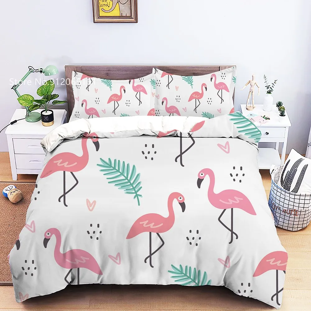 

Lovely Kawaii Bedding Set Pink Flamingo Bed Quilt Cover 200 X 200cm Duvet Cover For Bedroom Double King Size Bedroom Bedspread