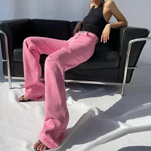 Women High Waist jeans Denim Maxi ripped Jeans Women Bodycon Pink Long Jeans woman Fashion Patchwork Aesthetic Pants Jeans