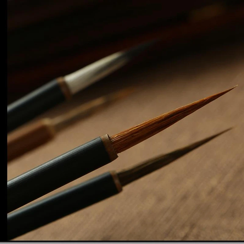 A Set 4 Pcs Chinese Water Ink Four Different Types Of Hair Brush Calligraphy Painting Sumi-e Gongbi Any Lines Detail paint brush calligraphy brush