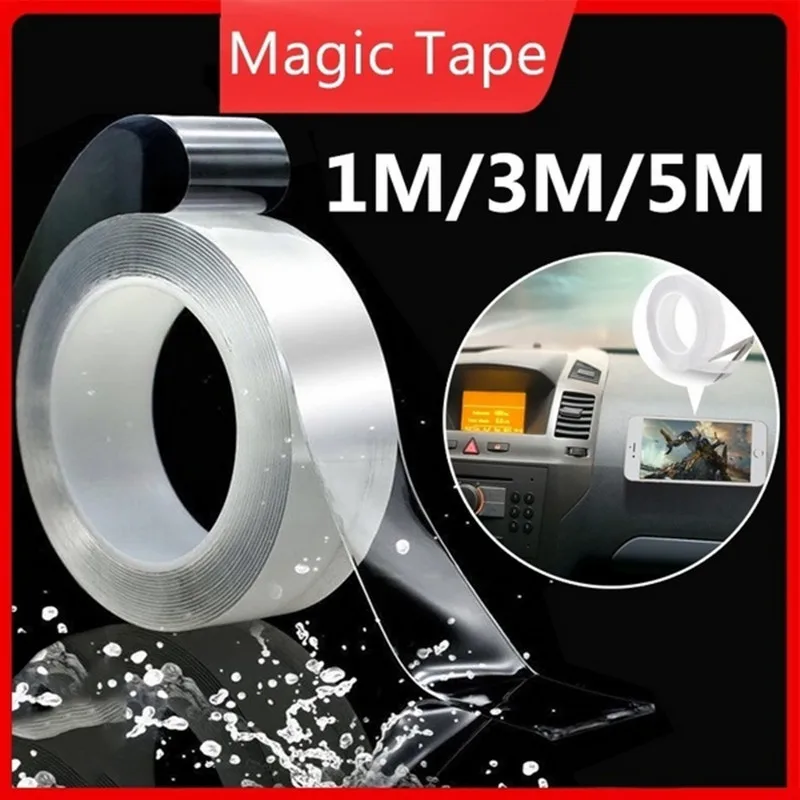 

1/3/5M Reusable Traceless Double-sided Magic Nano Tape-Gel Grip Sticker Removable Washable Glue Tapes Adhesive Foam Tape Thicker