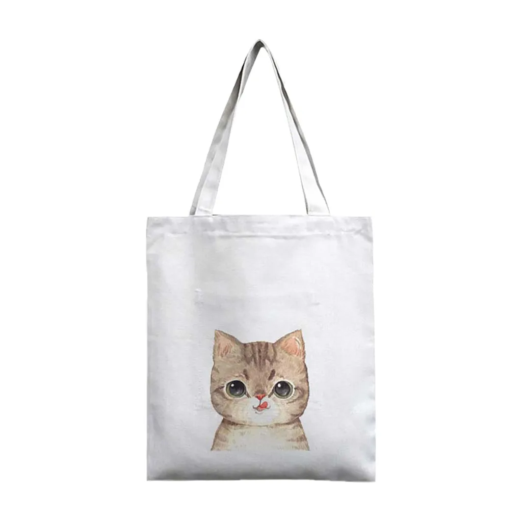 Bolsa de compras женская сумка-шоппер сумка Корейская оригинальная Милая кошка экологический холст сумки животные принты девушка молодежный рюкзак