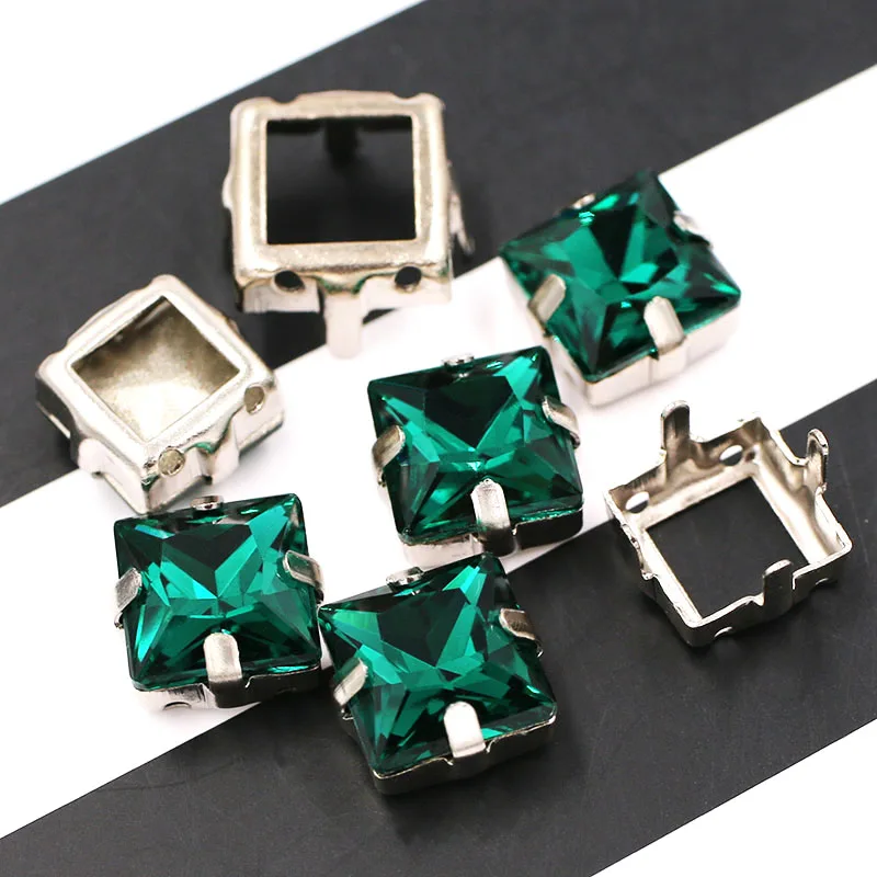 K9 стеклянный кристалл квадратной формы Серебряная основа для свадебного украшения/платья - Цвет: Malachite green