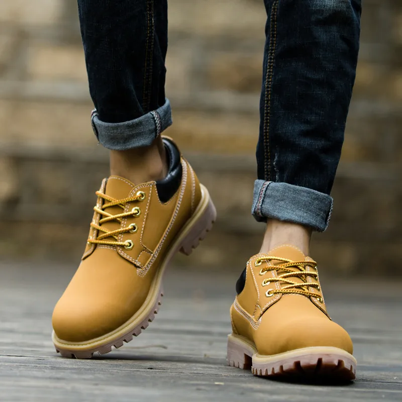 

Kick Worker Boots Men's Low Top Genuine Leather Martin Boots MEN'S SHOES Casual Short Boots Outdoor Autumn & Winter Trend Work S