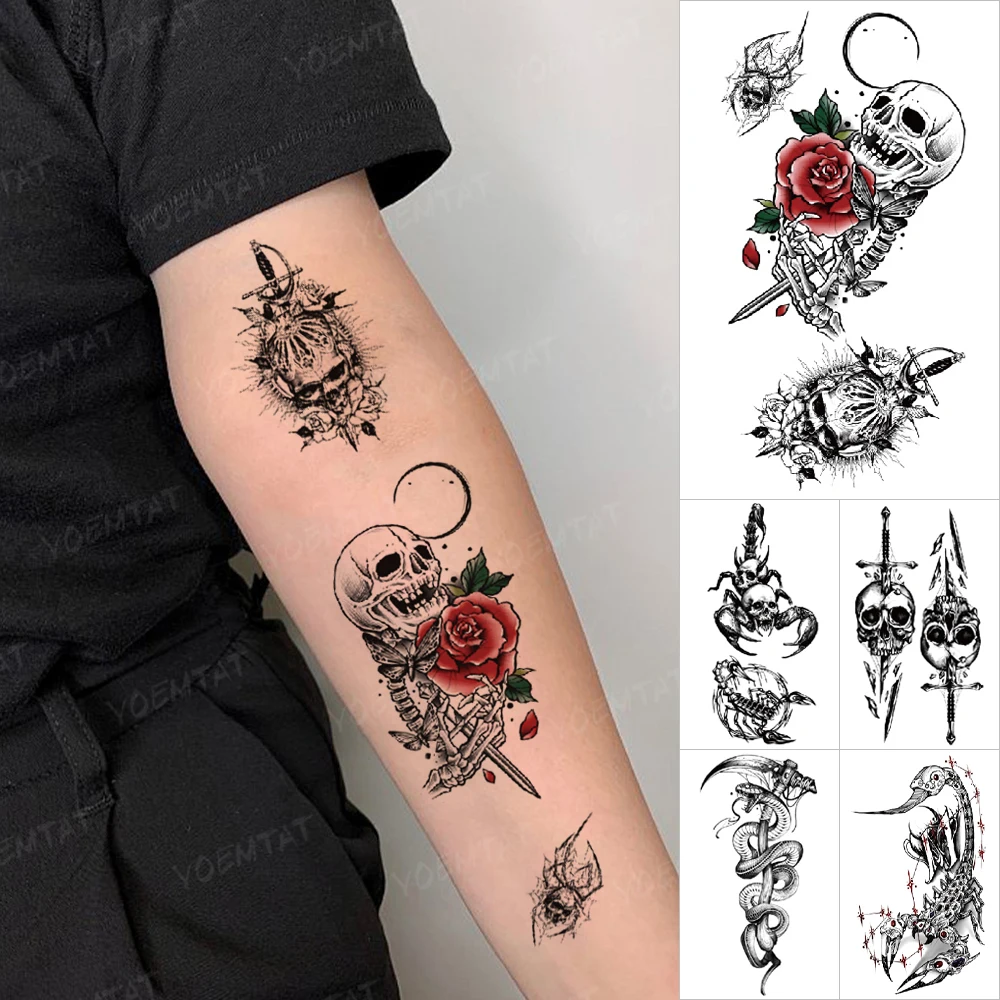 Child Arm Temporary Waterproof Tattoo Stickers Rose Skull Sword Snake  Scorpion Horror Fake Tatoo Body Art Flash Tatto Men Women - Temporary  Tattoos - AliExpress