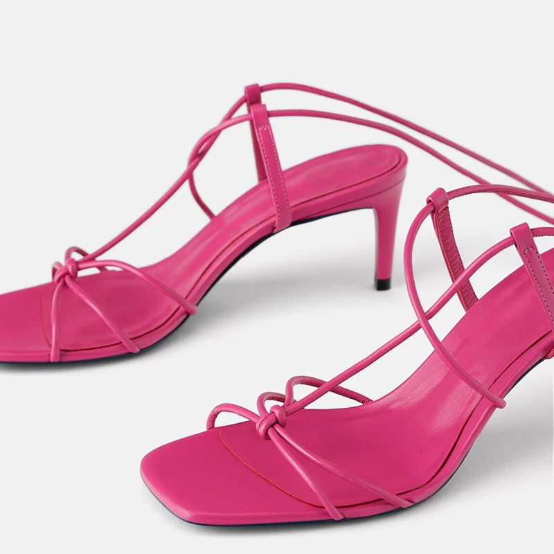 Милые босоножки со шнуровкой «рюмочка» женские летние туфли-гладиаторы синего цвета с завязками на лодыжке вечерние женские модельные туфли на среднем каблуке с узкими лентами размер 15 Shofoo