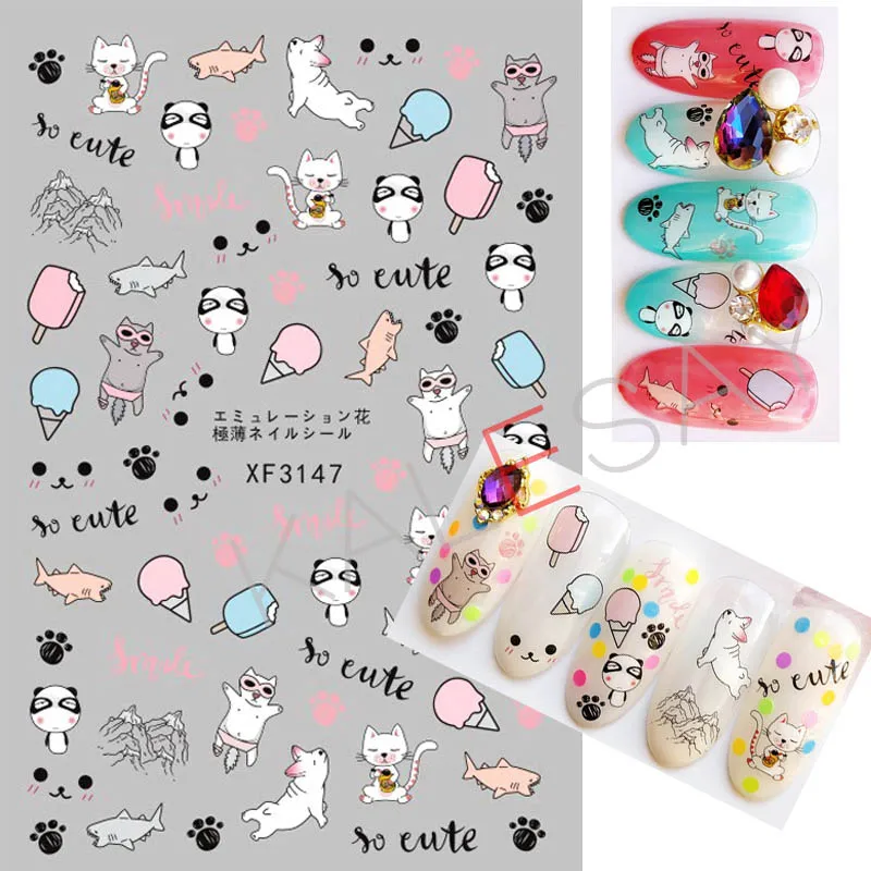 Summer Nails Art Stickers Decorations Cat and Dogs Nail Manicure Design Hot Fish Self Adhesive 3D Accessories | Красота и здоровье