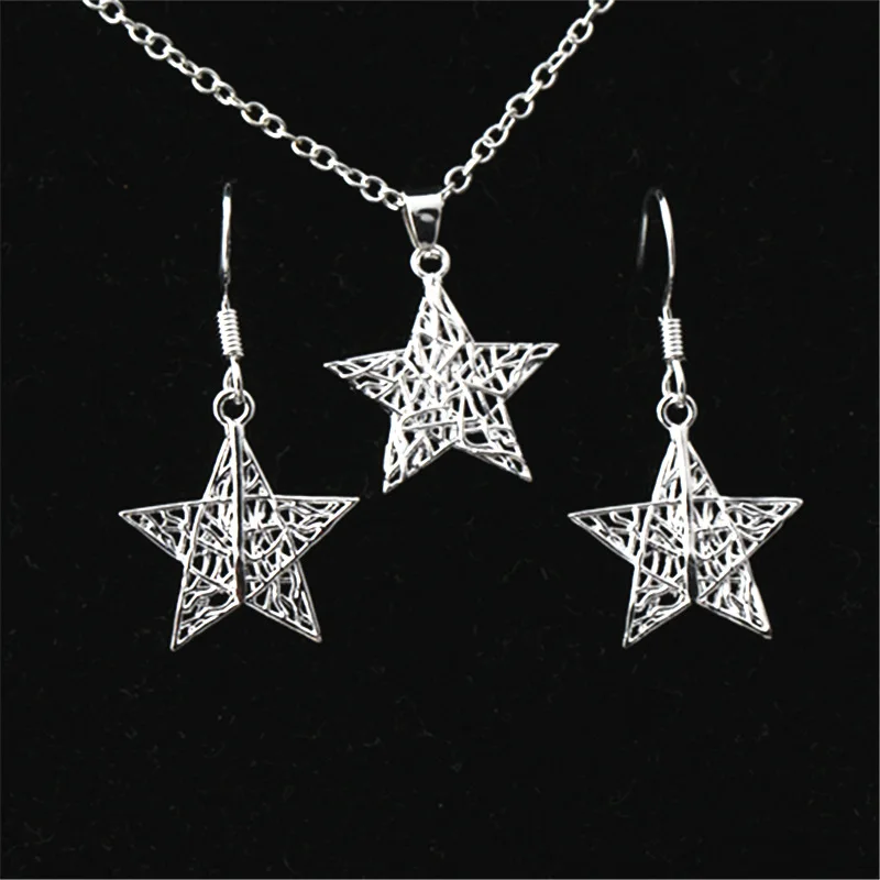 

Europe And America New Style Set Women's Five-pointed Star Hollow out Silver Ring Earrings Earrings Hot Selling